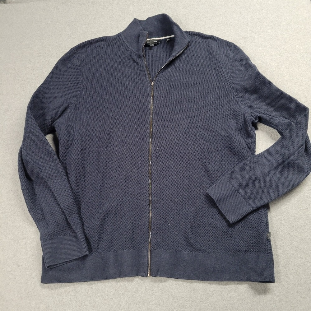 Ted Baker London Mens Navy Blue Full Zip Textured Cotton Blend Sweater Size 6 XL